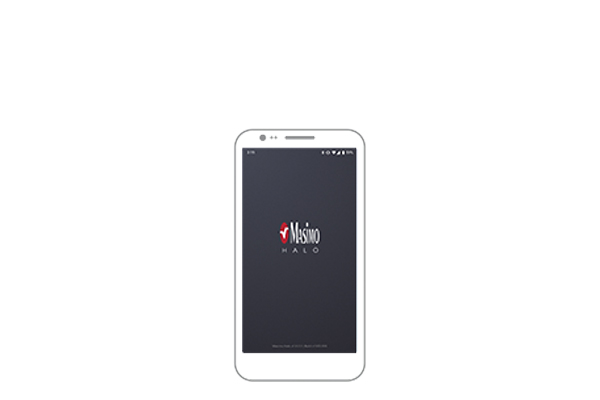 Disegno di uno smartphone con la schermata Start dell'app Masimo Halo